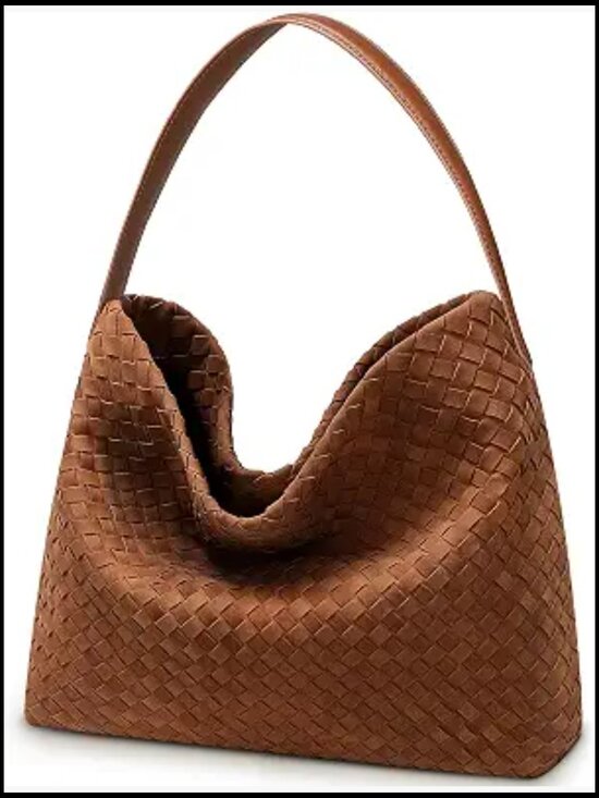 Handbags - Slouchy Woven Hobo Bag Elegant Faux Suede Shoulder Tote Work Travel